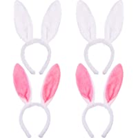 Diadema de conejo con orejas de conejo- 4 unidades- de peluche- color blanco y rosa- para fiestas de Pascua- suministros…